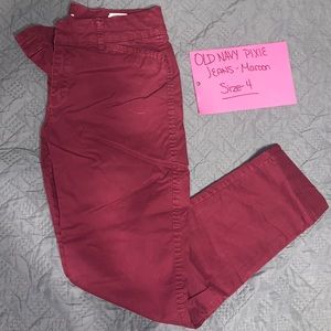 Old Navy Pixie Jeans, Maroon, Size-4